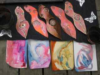 Tiburon-Art-Festival-watercolors-copper-goddesses-metal-butterflys 
